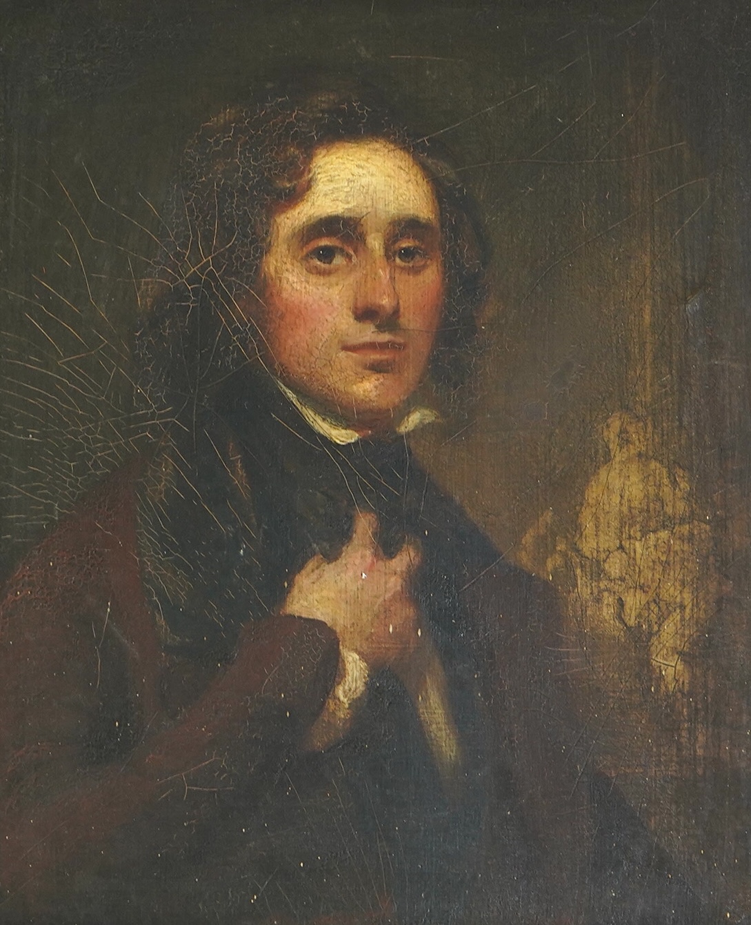 Early 19th century English School , Half length portrait of a young man, oil on panel, 21 x 17cm